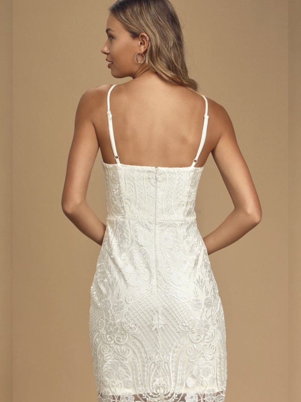 Lulus With Me Always Ivory Lace Sleeveless Bodycon Mini Dress NWT - Picture 4 of 9